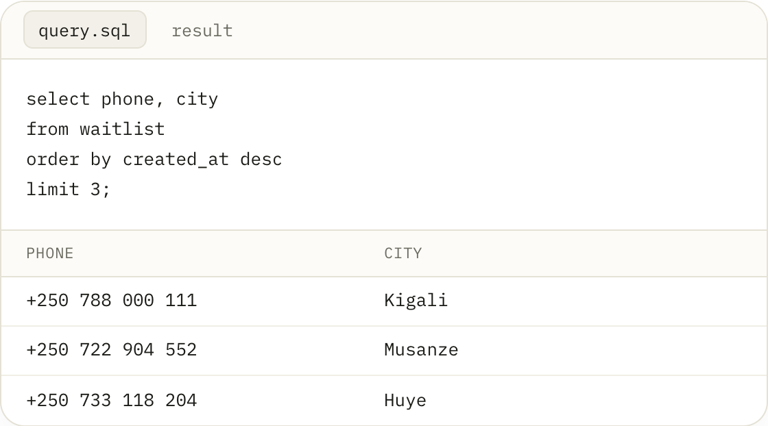 A Postgres backend with auth, storage, and vectors provisioned in one call.